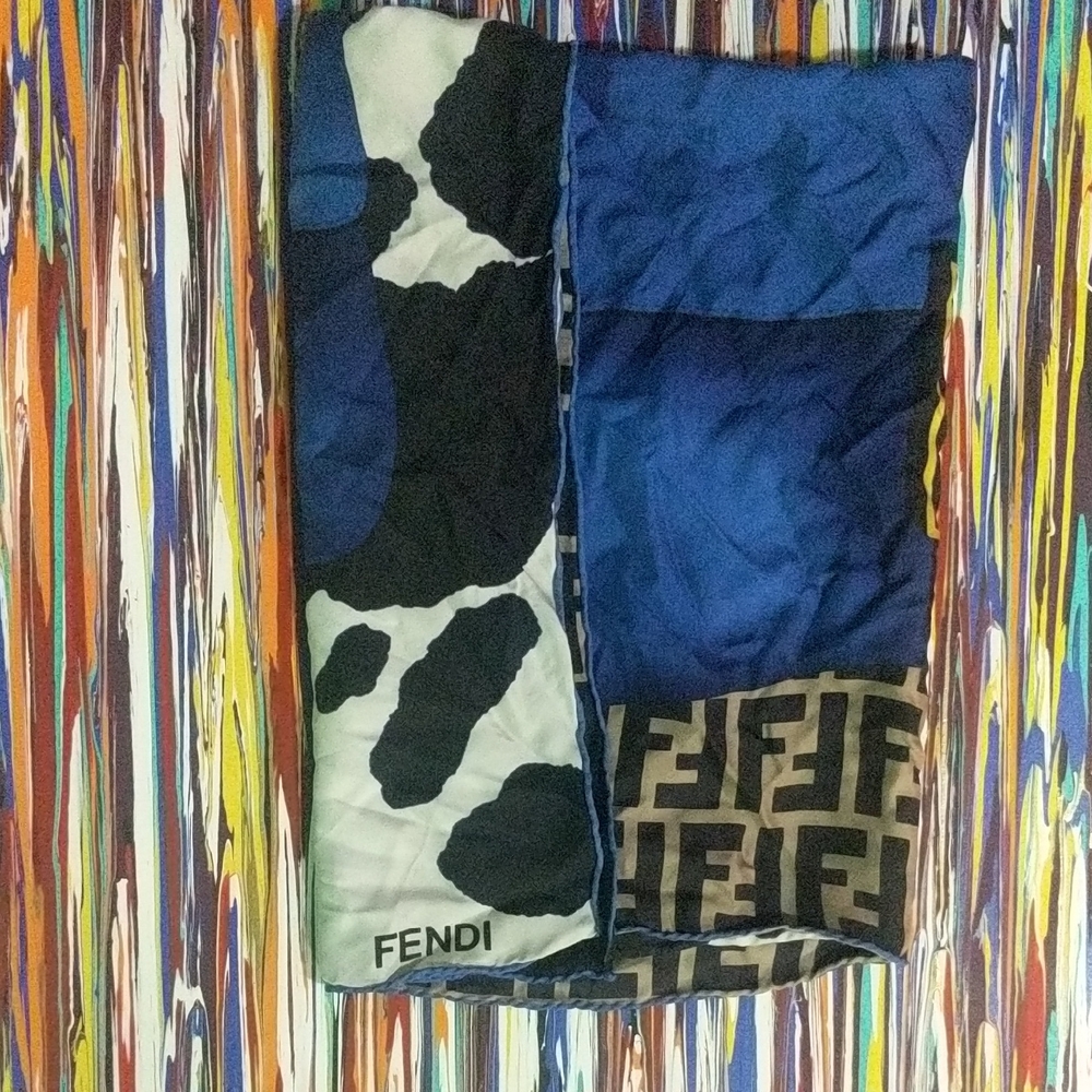 Fendi Black and Blue Logo Scarf